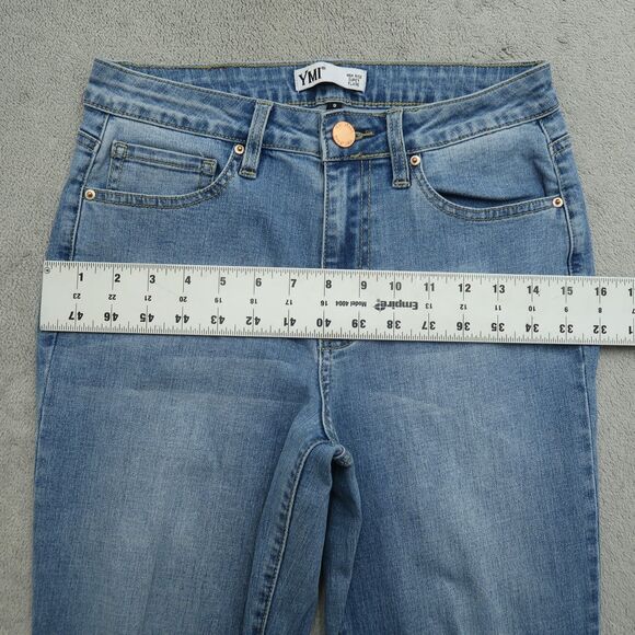 YMI Jeans Junior's Size 5 Blue High-Rise Super Flare Denim 32" Inseam Distressed - Picture 8 of 16